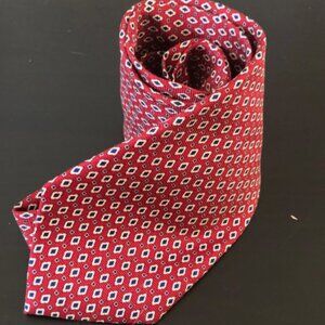 Jos. A. Bank 100% Silk Tie Neck Burgundy/Red Geometric Luxury tie  3.5"x59"